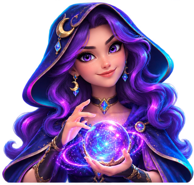 Oraculista do jogo segurando uma esfera de cristal
