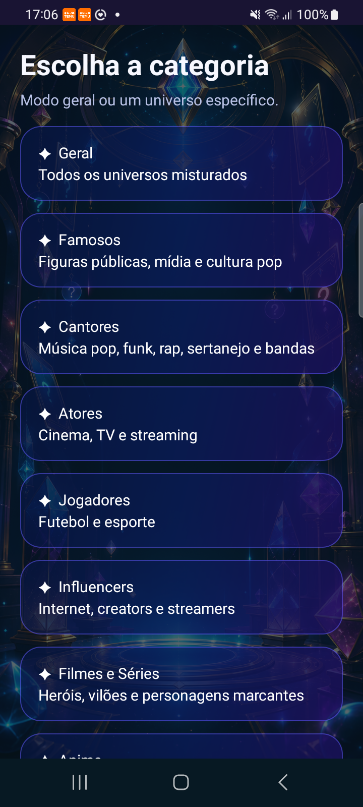 Categorias do Oráculo Pop