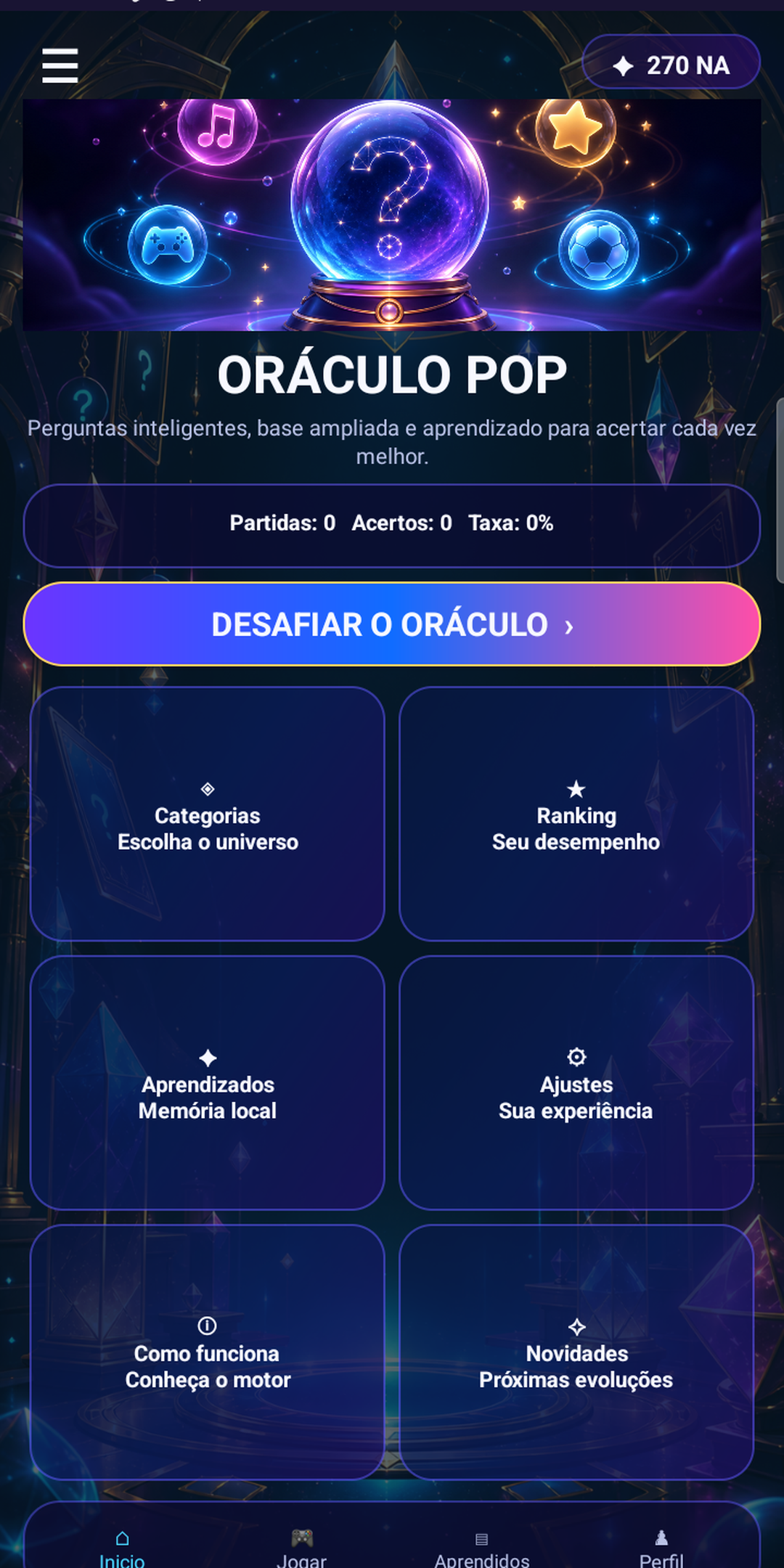 Tela inicial do Oráculo Pop